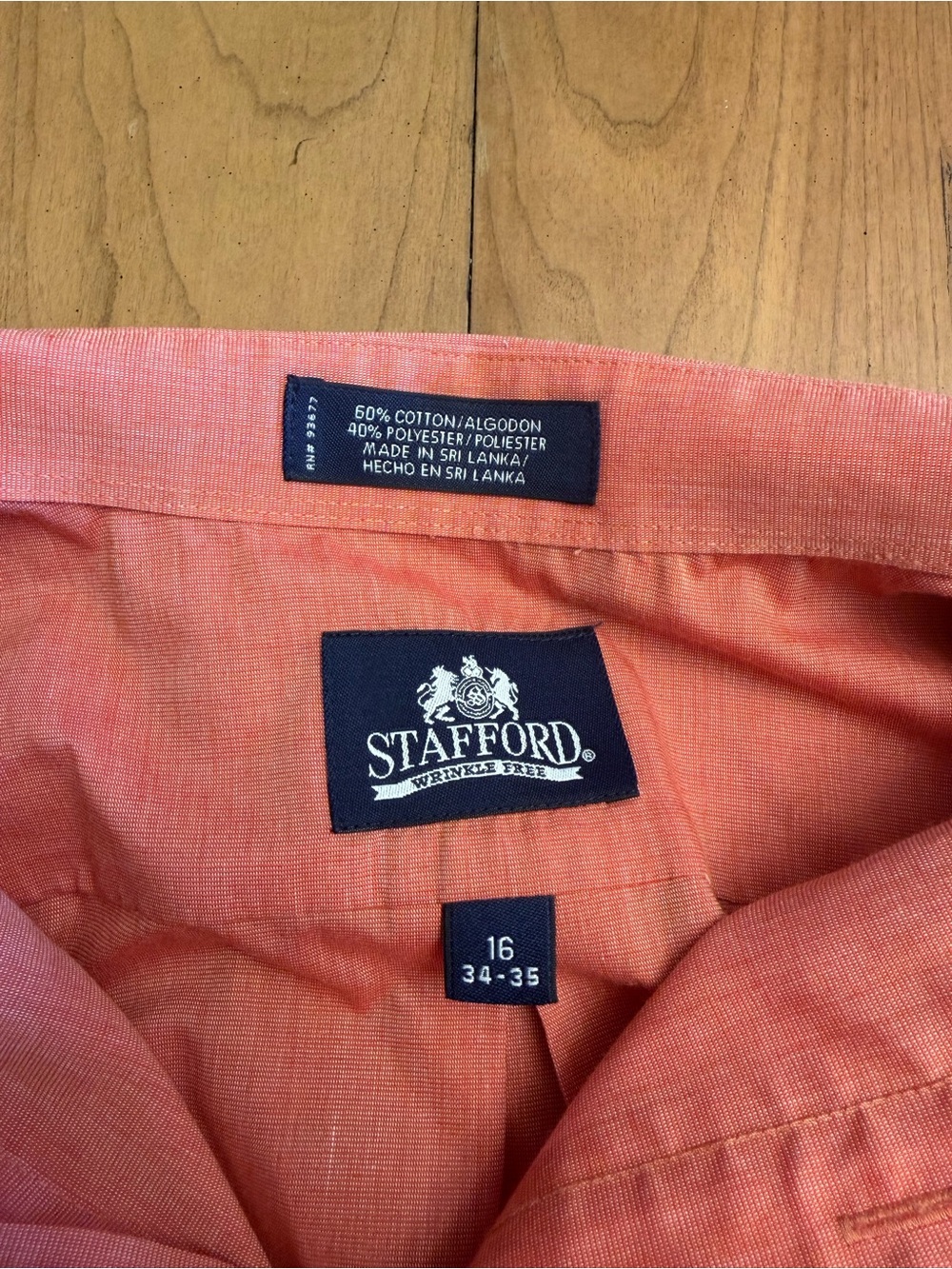 Men's Stafford Coral Button-Up Cotton Blend Shirt | 16 (34-35) - Picture 7 of 8